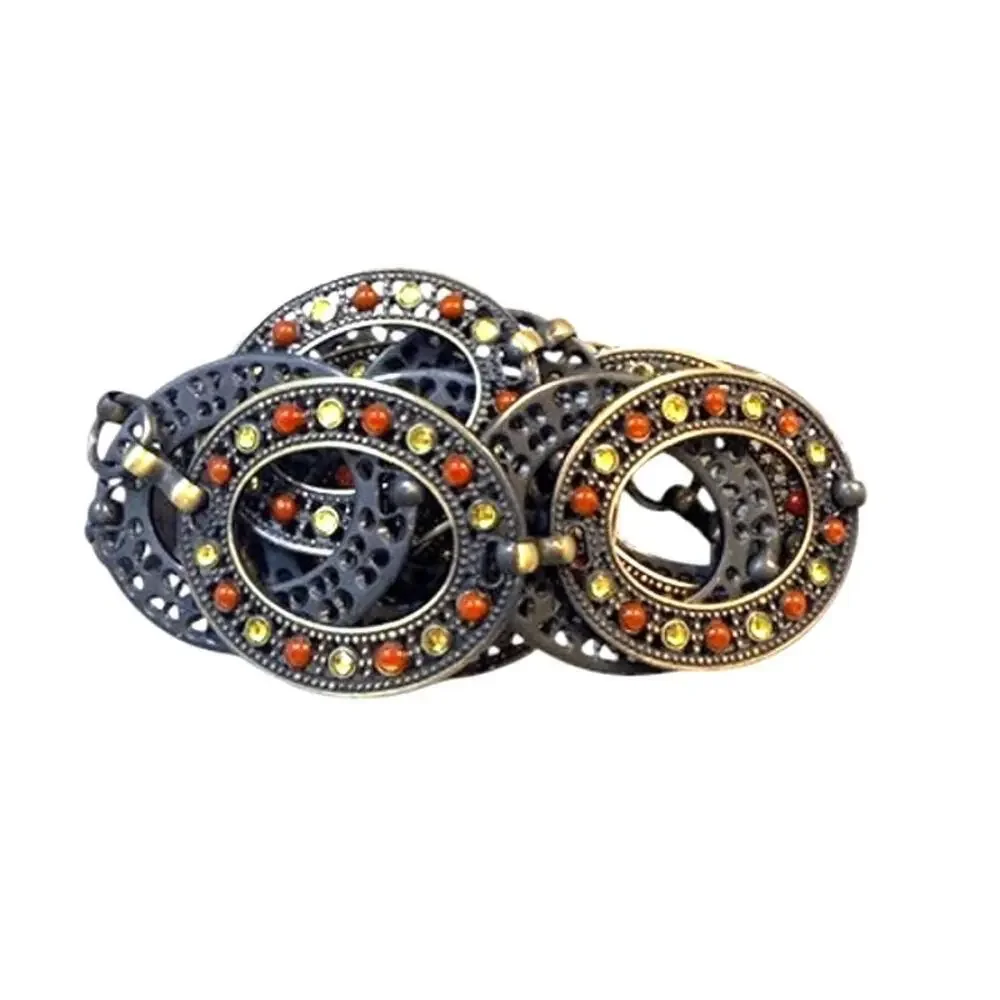 Vintage Oval Link Rhinestone Statement Belt Amber Brass Boho Western